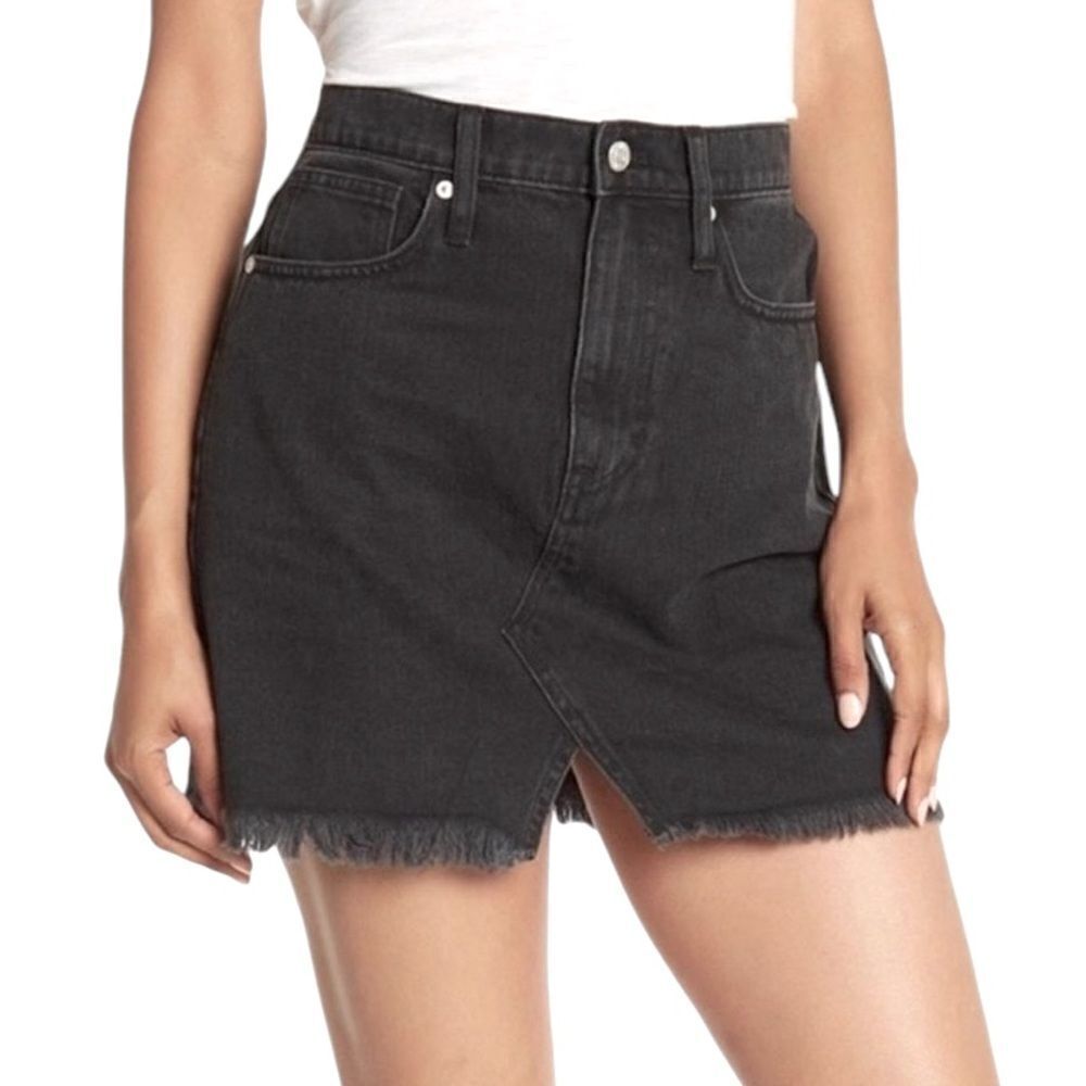 Madewell Black Ridge Denim A-Line Fringe Skirt Size 26 📦